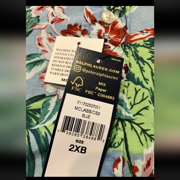 Ralph Lauren Hawaiian Shirt Green Tropical All-Over Print Cotton Mens 2XB NWT - Picture 2 of 5